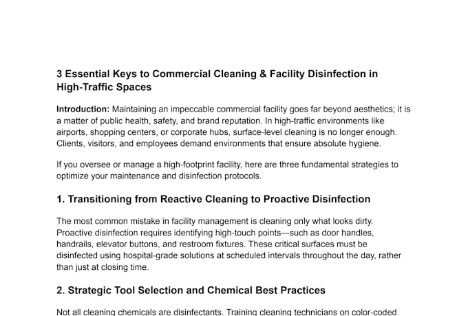 write commercial cleaning and facility management articles